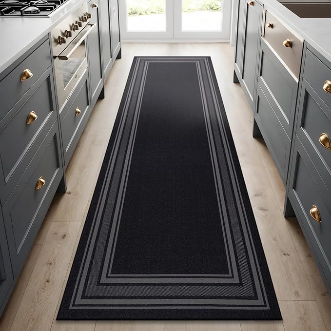 Beverly Rug Non Slip Area Rugs 2x5 Modern Bordered Non Skid Rubber Backing Soft Runner Rug for Living Dining Room Easy to Clean Non Shedding Kitchen Bedroom Indoor Carpet 2 x 5 Black