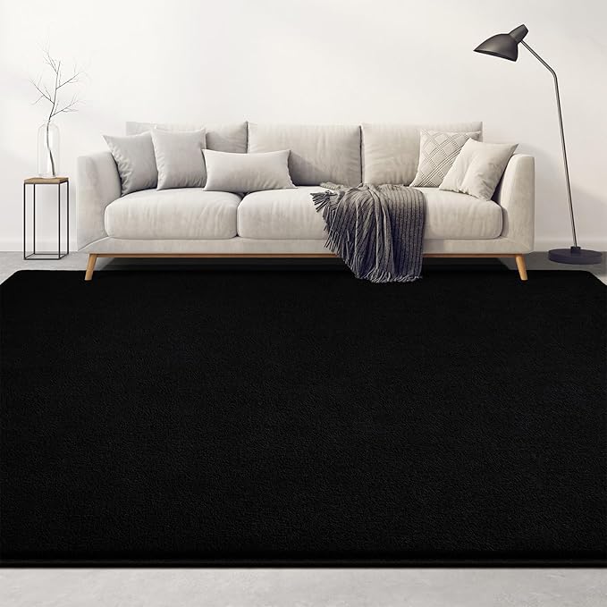 Large Area Rugs for Living Room Bedroom, 5x8 Feet Black Rug, Minimalist Modern Shag Rug, Soft Thick Comfy Memory Foam Indoor Carpet, Non-Slip Washable Rug for Boys Girls Dorm Nursery Room Home Decor