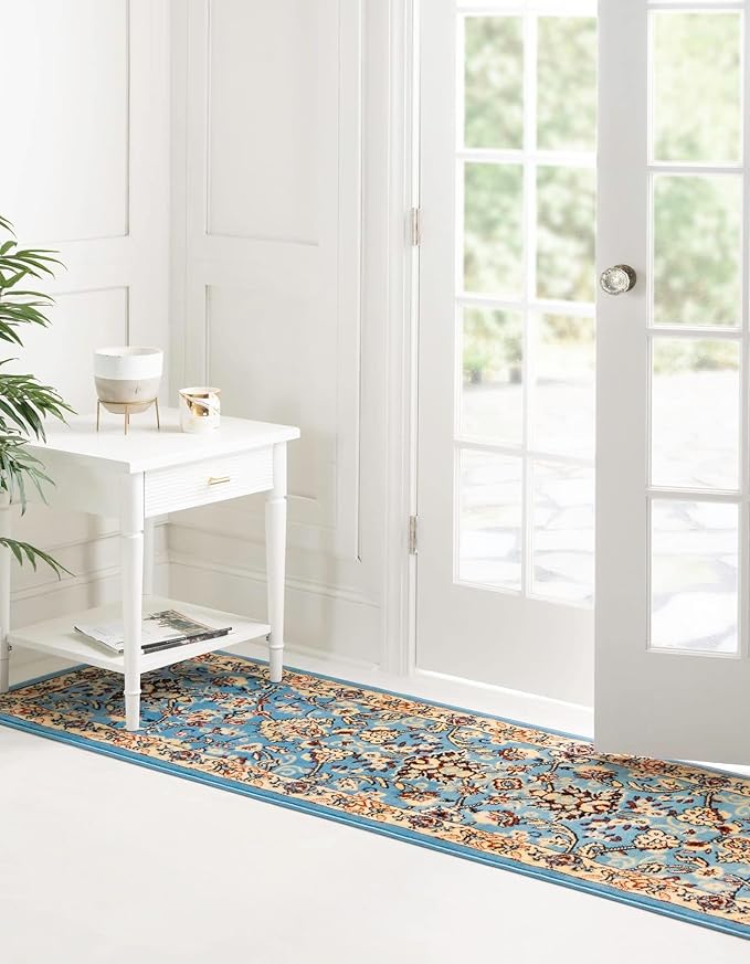 Unique Loom Sialk Hill Collection Area Rug - Washington (2' 7" x 10' Runner Light Blue/Navy Blue)