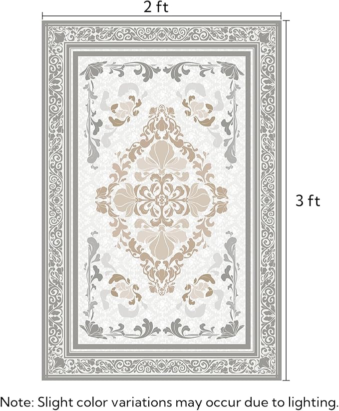 SOULFUL Medium Pile 2x3 Entryway Rug - Soft Foot Feel Small Area Rug - Light Taupe Boho Floral - Washable Non-Slip - Perfect for Hallway Kitchen Bedroom Bathroom Indoor Entrance