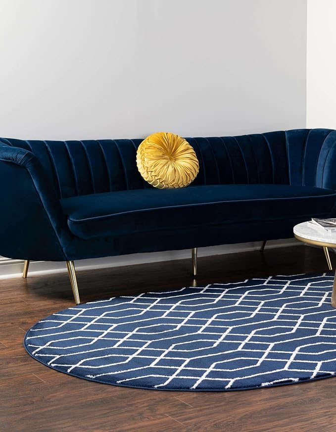 Unique Loom Glam Collection Area Rug - Trellis (4' 1' x 6' 1' Oval, Navy Blue Silver/ Silver)