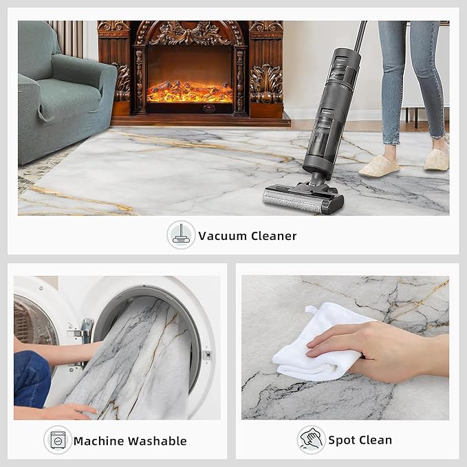 6x8 Abstract Marble Classroom Rugs - White-Marble Playroom Rug, Modern Luxury Carpet Area Rug for Girls Bedroom Kids Room Basement Office Classroom