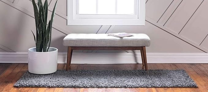 Unique Loom Davos Shag Collection Area Rug - Solid (2' 7" x 13' 1" Runner, Peppercorn)