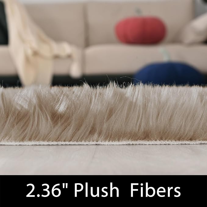 Latepis Circle Rugs for Bedroom 3ft Brown Beige Round Shag Faux Fur Rug Washable Fluffy Rugs for Living Room Small Area Rug Throw Soft Rug Room Decor