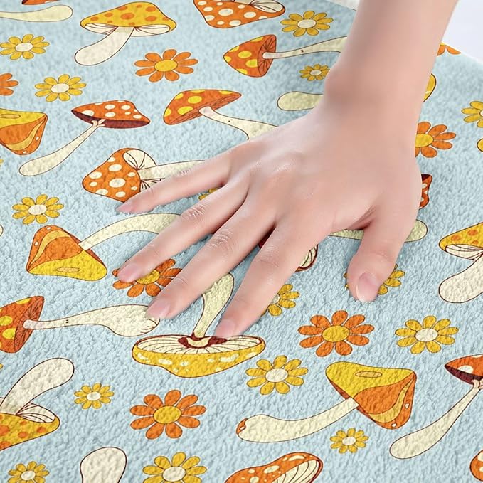 Erosebridal Hippie Mushroom Bath Mat Kids Cute Groovy Floral Non Slip Bath Rugs Boho Retro 70s Theme Decor Super Cozy Bathroom Rug 16x24 Bohemian Kawaii Bathroom Accessories Girls Flower Bedroom Rug