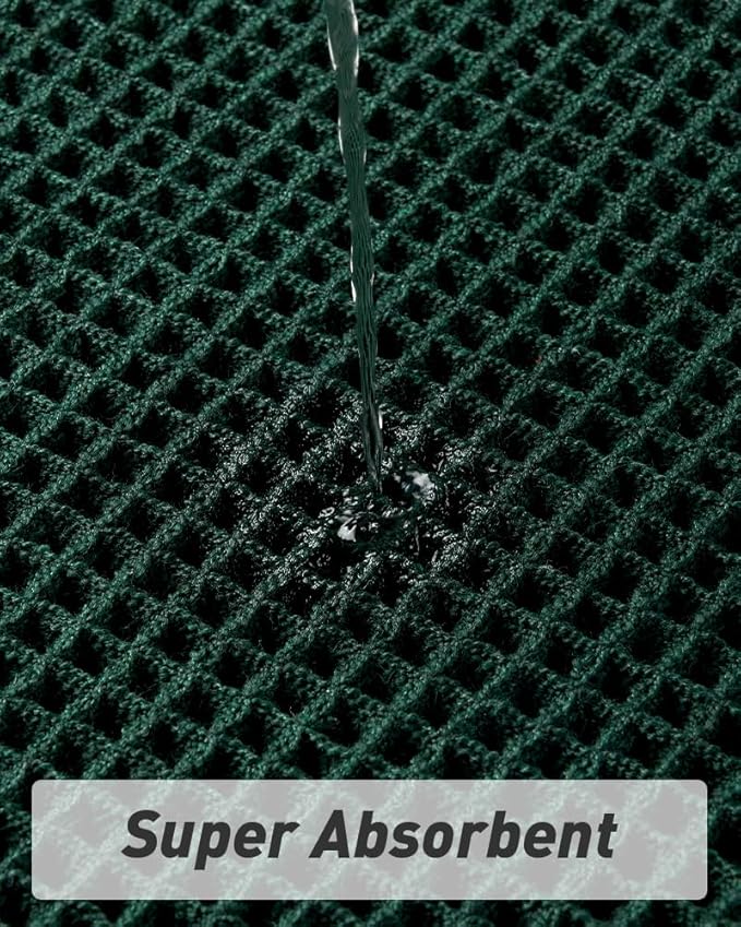 Upgraded Waffle Runner Rug, Super Absorbent Non Slip Bath Mats for Bathroom Floor Machine Washable Bathroom Runner Rug with Tassels Ideal for Hallway Bedroom Laundry Room, Dark Green, 2'x5'(24" x 60")