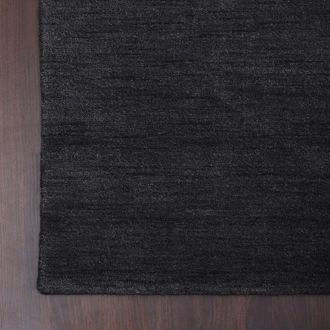Hand Knotted Loom Wool ECO-Friendly Area Rugs - 2'6''x10', Runner, Charcoal Color, Solid Plain Design, High Pile Handmade Anti Skid Area Rugs for Living Room, Bed Room (L00111)
