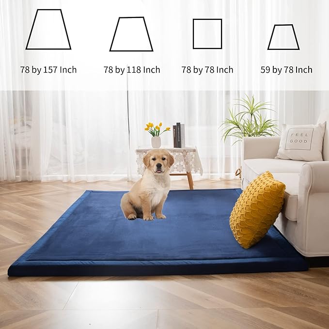MAXYOYO Coral Velvet Area Rug, Thick Japanese Tatami Mat Living Room Carpet with Non-Slip Backing, Large Solid Color Mat for Bedroom Dormitory Yoga, Navy, 78 by 158 inch