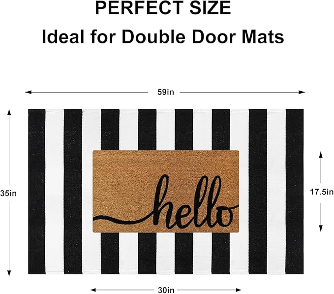 Striped Outdoor Rug 3'x5', Cotton Hand Woven Front Door Mat,Washable Reversible Outside Porch Rug, Foldable Layered Doormat for Entryway/Home Entrance/Farmhouse(Black and White)