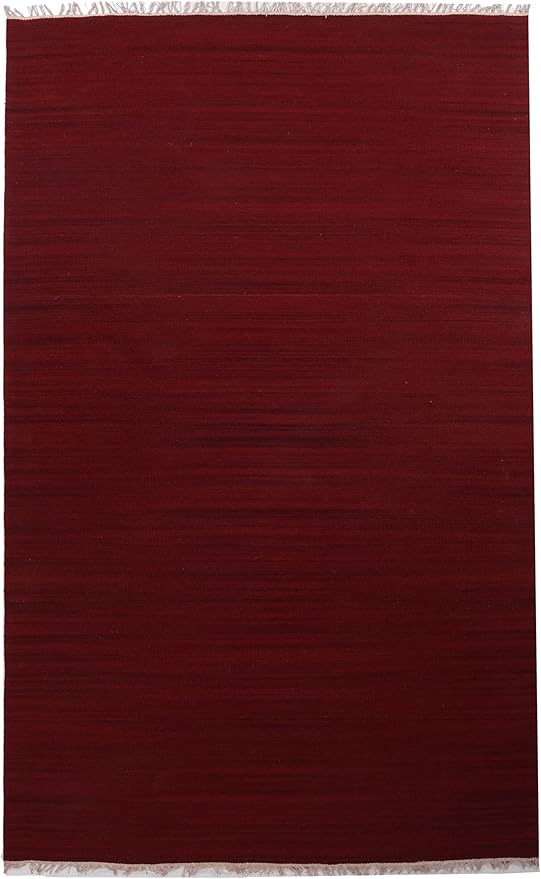 Rugsotic Carpets Hand Woven Flat Weave Kilim Wool 4'x6' Area Rug Solid Burgundy D00111