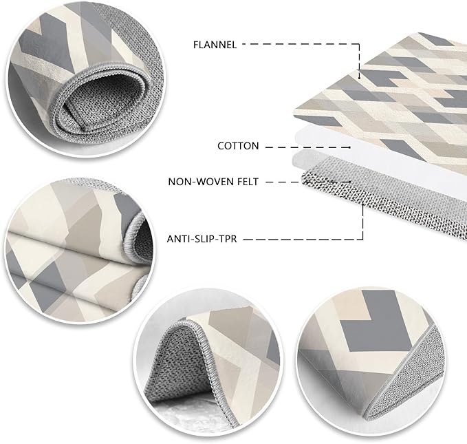 Modern Area Rug Living Room Rugs 7x9, Minimalist Soft Boho Geometric Rug, Non-Slip Washable Low Pile Non Shedding Carpet for Bedroom Office Dining Room Kitchen Nursery, Gray Beige White