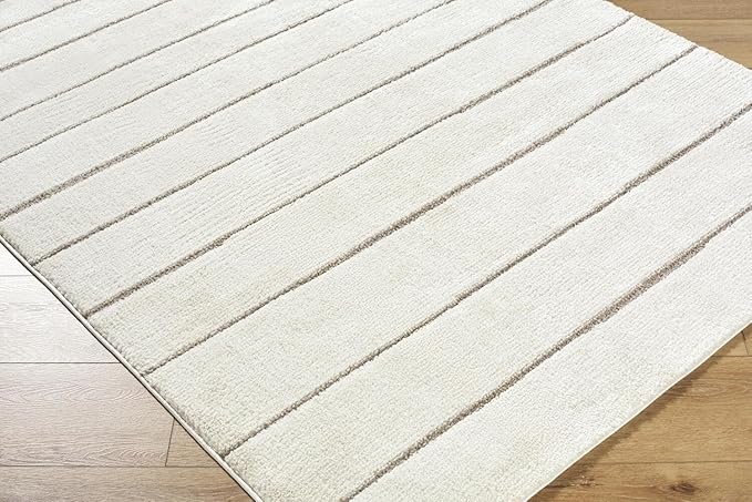 Livabliss x Our PNW Home Cascade Minimalist Striped Area Rug, 9'2" x 12', Striped Ivory/Taupe