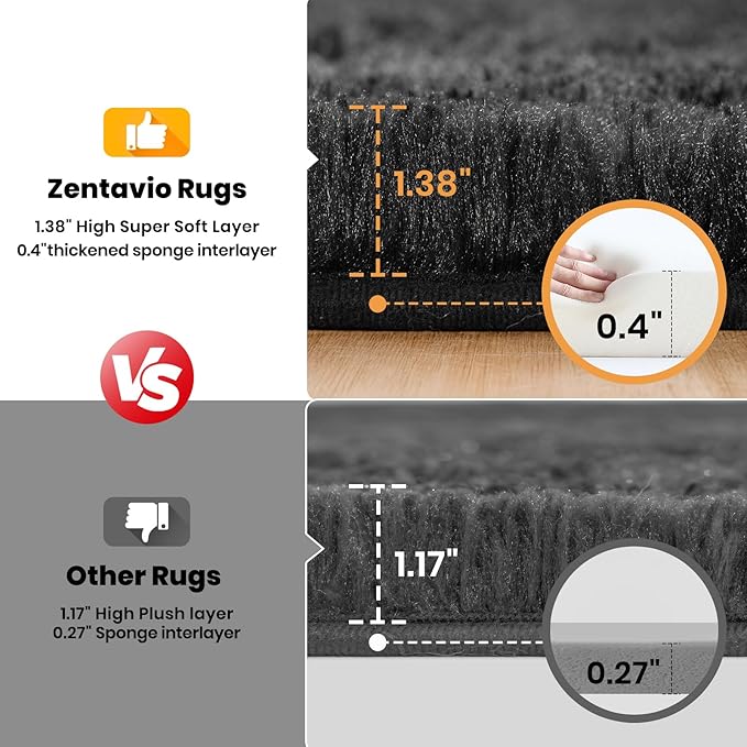 Zentavio 8x10 Black Area Rugs for Living Room Clearance Bedroom Large Men Room Carpet Fluffy Furry Shag Aesthetic Plush High Pile Floor Rug for Nursery Kids Room Dorm Home Decor