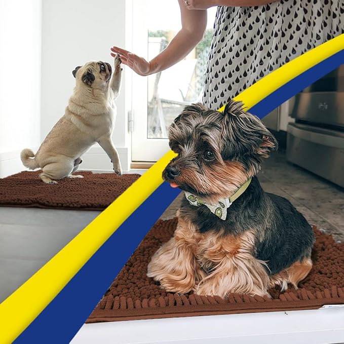 Muddy Mat® Original Dog Door Mat for Muddy Paws, Super Absorbent Microfiber, Non-Slip Washable Pet Rug, Quick Dry Chenille Entryway Carpet, Machine Washable Indoor Outdoor mat, Brown 24"x96"
