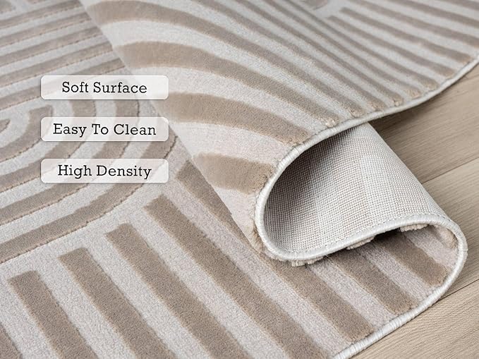 Annabel Modern Geometric Area Rug for Living Room, 6x9 Contemporary Arched Linear Beige Neutral Rug, Stain Resistant Non-Shedding Carpet for Bedroom, Dining Room or Kitchen (6' x 9', Beige)