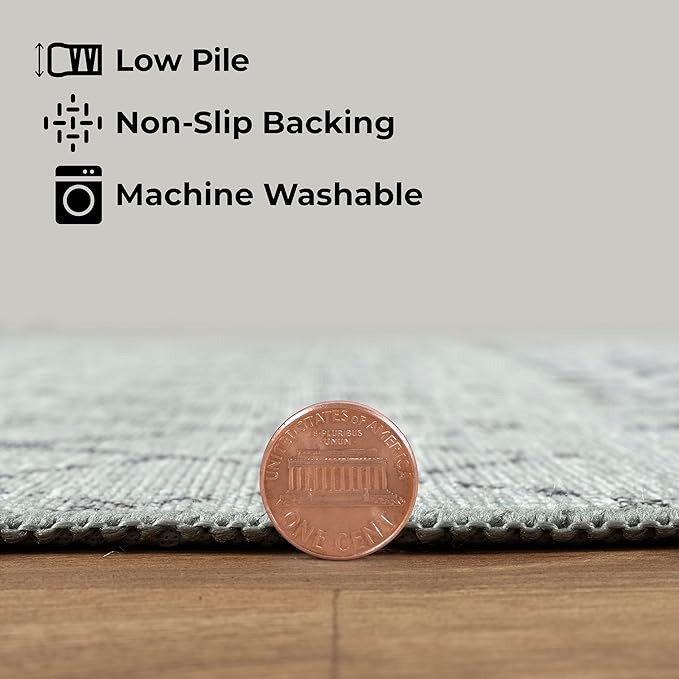 GLN Rugs Contemporary Collection - Machine Washable Area Rug, Contemporary Washable, Non Slip, Low Pile Chenille Rug, Living Room, Bedroom, Kitchen Rug (6' x 9' Gray 0166)