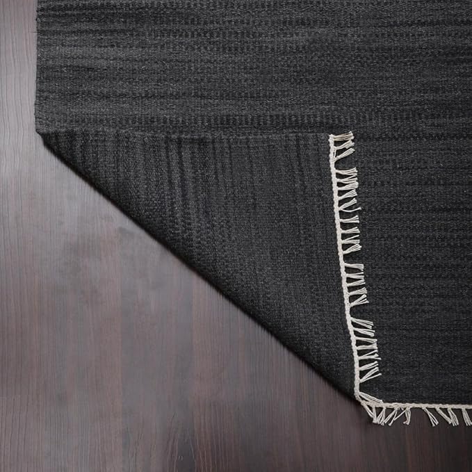 Rugsotic Carpets Hand Woven Flat Weave Kilim Wool ECO-Friendly Area Rugs - 8'x8', Square Shape, Charcoal Color, Solid Plain Design, Low Pile Handmade Area Rugs for Living Room, Bed Room (D00111)