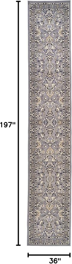 Rugs.com Yasmin Collection Rug – 16 Ft Runner Gray Medium Rug Perfect for Hallways, Entryways