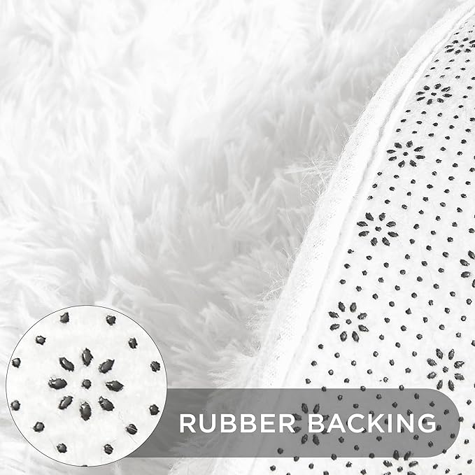 Andency White Round Area Rug for Bedroom, Soft Shag Circle Rug 6x6 for Room, Fluffy Faux Fur Carpet for Home Decor, Circular Fuzzy Plush Rug for Living Room, Playroom