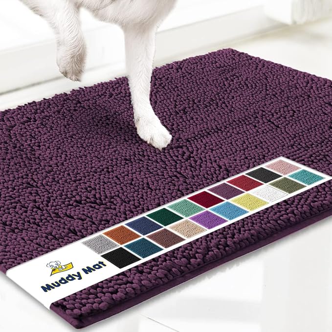 Muddy Mat® | Super Absorbent Door Mat Indoor, Microfiber Quick Dry Chenille Entryway Rug, Non-Slip Front Door Mat, Indoor Mats for Entryway, Machine Washable Pet Rug, Dark Purple 24"x36"