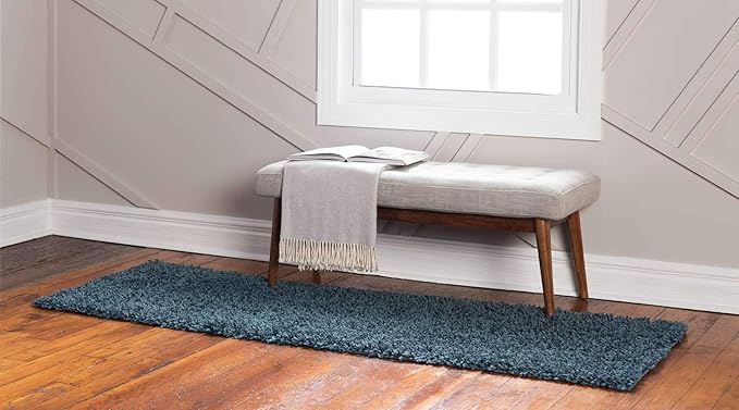 Unique Loom Davos Shag Collection Area Rug - Solid (2' 7" x 13' 1" Runner, Marine Blue)
