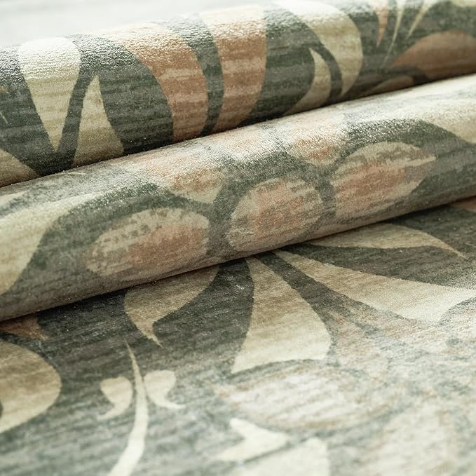 jinchan Vintage Floral Runner Rug 2x6 - Machine Washable Distressed Design Non-Slip Low-Pile Soft Thin Carpet for Hallway Kitchen Farmhouse Bedroom Entryway Laundry Room (2x6ft,Dark Green)