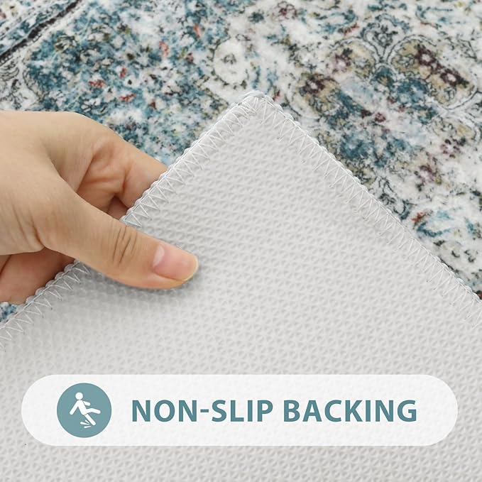 Uphome Bathroom Runner Rug, Distressed Tribal Farmhouse Blue Bathroom Mat, Large Bathroom Rugs Non Slip Washable, Oriental Retro Boho Bath Mat Runner for Bathtub Sink Hallway, 24x71 inch
