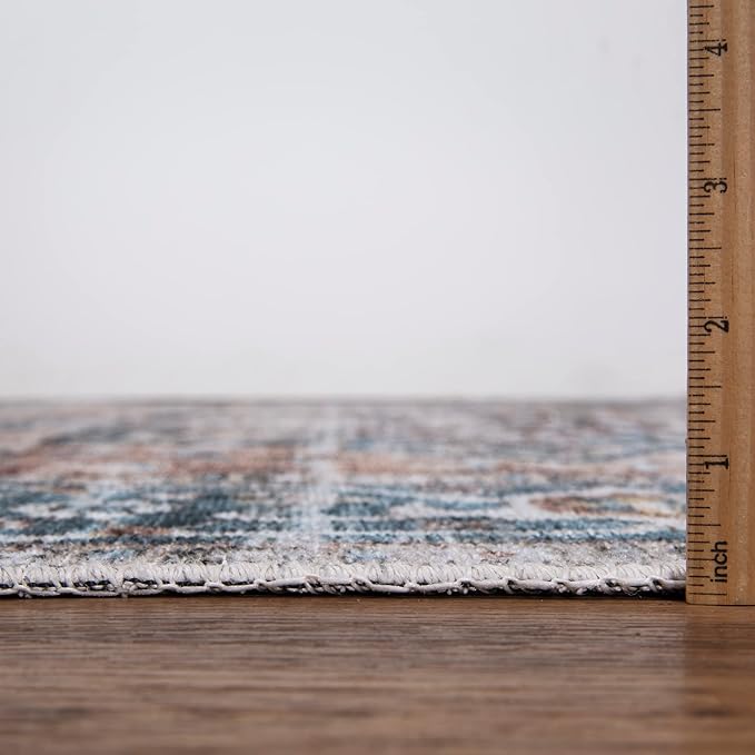 Bloom Rugs Caria Washable Non-Slip 9x12 Rug - Terracotta/Blue Traditional Area Rug for Living Room, Bedroom, Dining Room, and Kitchen - Exact Size: 9' x 12'