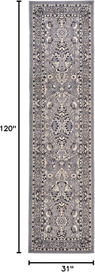 Rugs.com Yasmin Collection Rug – 10 Ft Runner Gray Medium Rug Perfect for Hallways, Entryways