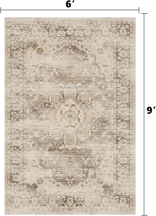 Washable Area Rugs for Living Room 6’x9’ Non Slip Low Pile Area Rugs for Bedroom Dining Foldable Vintage Carpets