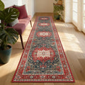 Enkor Runner Rugs for Hallway, 2x10 Washable Soft Boho Non Slip Floor Rugs for Kitchen, Modern Mat for Living Room Bedroom Entryway Red & Blue