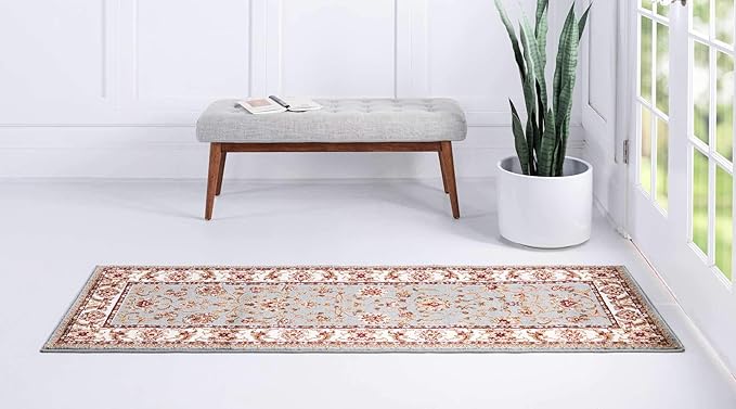 Unique Loom Voyage Collection Traditional Oriental Classic Intricate Design Area Rug (2' 2 x 6' 0 Runner, Light Blue/Gold)