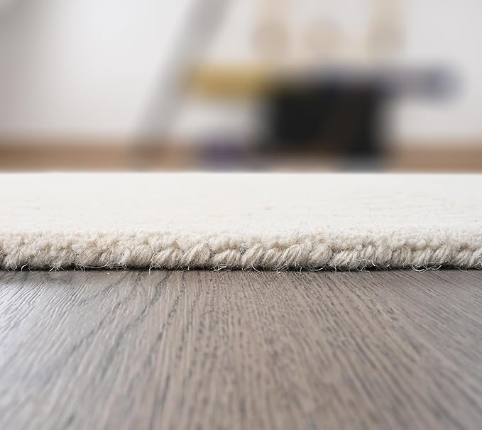 Hand-Tufted 100% Wool Area Rug – Unique Modern Geometric Grid Pattern, Soft Plush Textured Carpet for Living Room, Bedroom, Dining Room & Entryway (Beige, 9' x 12')