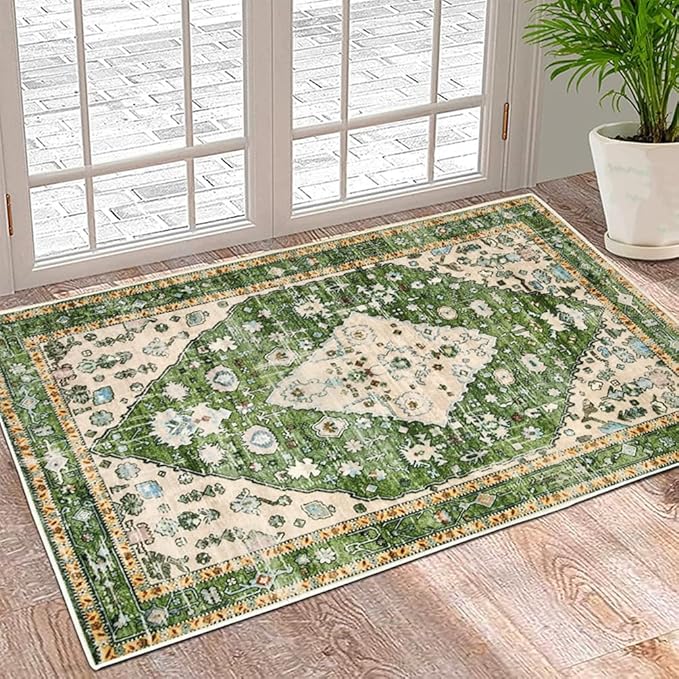 Boho Vintage Oriental Entry Rugs for Entrance Non-Slip Washable Tribal Small Area Rug,Ultra Soft Bohemian Floral Medallion Low-Pile Indoor Front Door Mat for Bedroom Kitchen Bathroom 20" x 32"