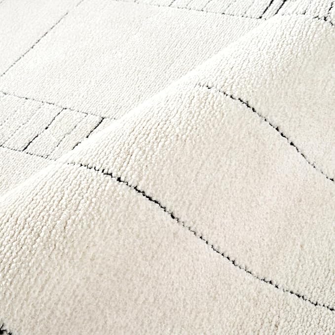 Abani Cream Area Rug – 6' x 9' – Oliver Collection – Geometric Linework Pattern – Non-Shedding, Easy to Clean – Durable for Living Room, Bedroom, or Office, Pet & Child Friendly