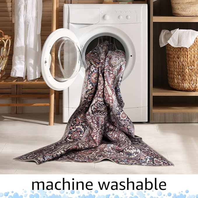 Keen Home Design 2x7 Rug - Machine Washable Runner Rug with Non-Slip Backing, Ideal for Hallway, Entryway, Kitchen, Laundry Room - Vintage, Easy Clean, Durable, Low Pile - (2'6" x 7')