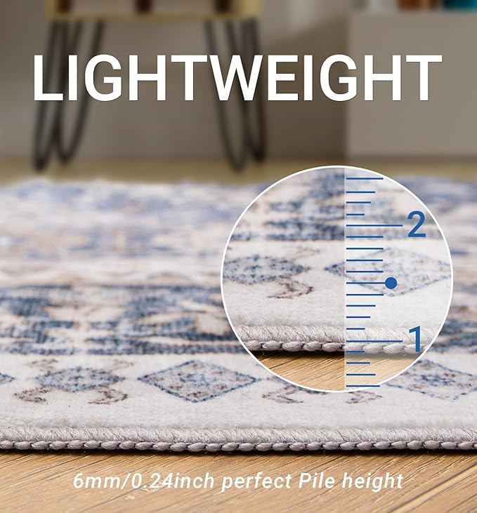 zesthome 12x15 Area Rugs, Large Washable Rug, Ultra-Thin Stain Resistant Rugs for Living Room, Bedroom, Non-Slip Backing Home Decor Area Rug (Blue/Beige,12'x15')