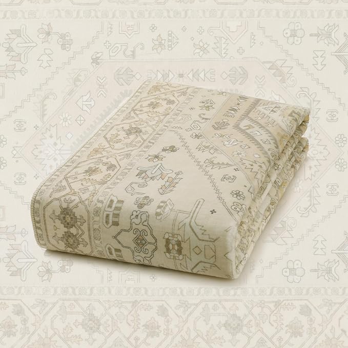 SERISSA Washable Rugs 8x10 Area Rugs, Large Non-Slip Boho Living Room Rug, Ultra Soft Vintage Beige Print Distressed Farmhouse Carpet for Dining Room Bedroom Dorm Office Home Decor