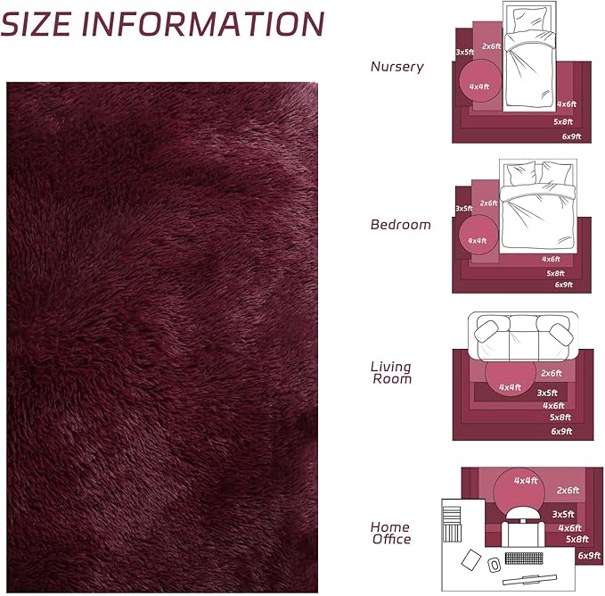 duduta Burgundy Plush Runner Rugs 2x6 ft, Fluffy Shag Rug for Bedroom Nursery Bedside, Machine Washable Non Slip