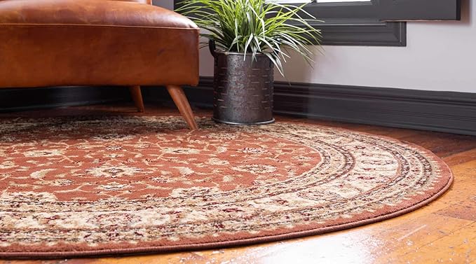 Unique Loom Voyage Collection Traditional Oriental Classic Intricate Design Area Rug (6' 0 x 6' 0 Round, Terracotta/Ivory)