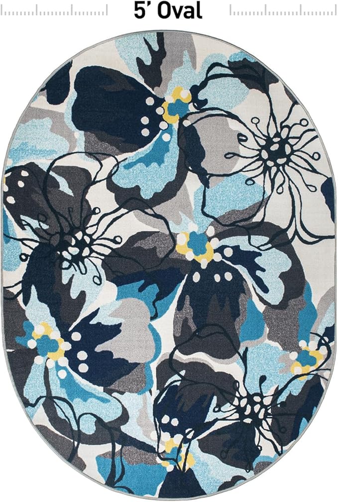 Rugshop Gray Large Floral Non-Slip Area Rug Fade Resistant for Living Room, Dining Room and Bedroom, 5' x 7' Oval