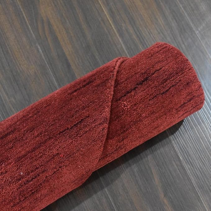 Hand Knotted Loom Wool ECO-Friendly Area Rugs - 8'x8', Octagon, Red Color, Solid Plain Design, High Pile Thick Handmade Anti Skid Area Rugs for Living Room, Bed Room (L00111)