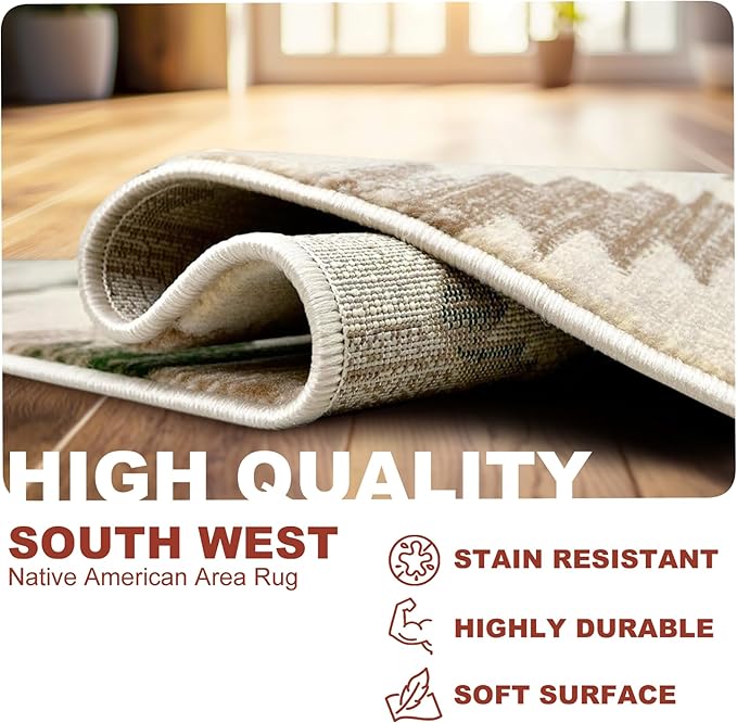YHSF South West Native American Rug Ritz – Native Tribal American Indian Inspired Rug - Living Room, Bedroom, Hallway, Entryway & High-Traffic Area Rugs - Washable - Soft - Olive, 2 Feet x 3 Feet