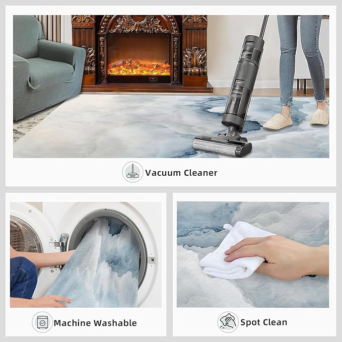 Modern Simple Art Rugs for Bedroom - 3x4 Area Rug - 3D Cloud Marble Rugs for Living Room, Abstract Mist Marble Rug, Washable Home Decor Carpet