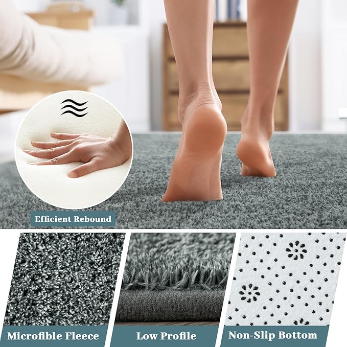 HQAYW 4x6 Area Rugs for Living Room Bedroom, Modern Thickened Memory Foam Soft Rug, Indoor Low Pile Minimalist Washable Non Slip Carpets for Kids Girls Boys Nursery Dorm Home Decor, Grey Green