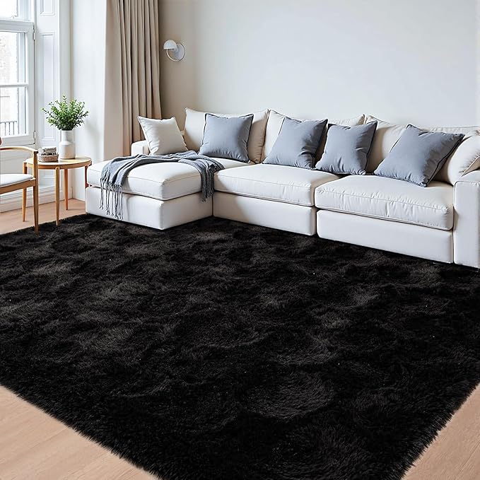 Beglad Shag Rugs for Living Room, Black Area Rugs 5x7 Feet Upgrade Anti-Skid Modern Minimalist Style Memory Foam Rugs for Bedroom, Indoor Carpet Suitable for Boys Teens Room Decor