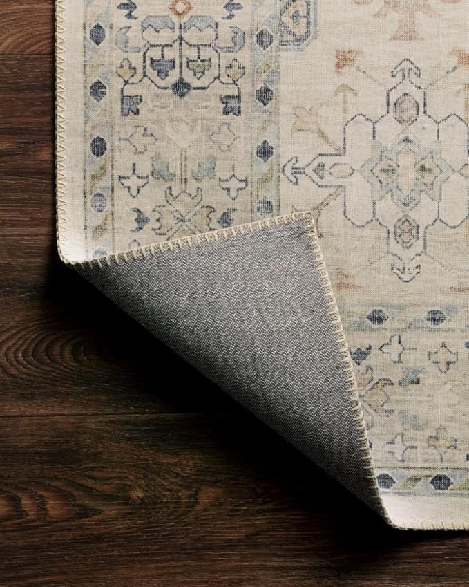 Loloi Hathaway Collection HTH-04 Beige/Multi 5'-0" x 7'-6", .25" Thick Area Rug, Soft, Durable, Printed, Modern, Low Pile, Non-Shedding, Easy Clean, Living Room Rug