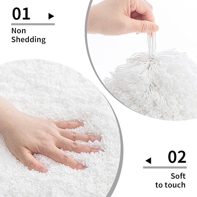 White Bathroom Rugs 24x48 Non Slip Fluffy Bath Mat for Bathroom Floor Washable Plush Luxury Bath Rug for Tub Soft Shaggy Absorbent Shower Sink Mat