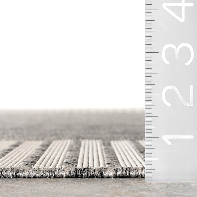 Nuloom Asha Grey/Ivory, 8' x 10', Casual, Striped Border, Soft and Cozy, High Traffic, Stain Resistant, Easy Clean, Durable Area Rug for Indoor/Outdoor Patio, Deck, Porch, Garden, Courtyard