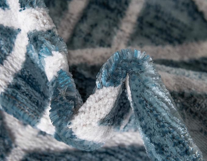 Rugs.com Lattice Trellis Collection Rug – 6 Ft Runner Blue Low-Pile Rug Perfect for Hallways, Entryways